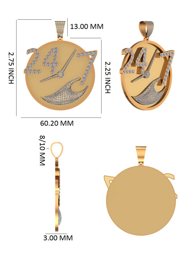 10K Solid Gold & Lab Diamond Custom 24/7 Pendant.