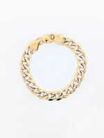 Load image into Gallery viewer, 10k yellow gold flat curb link bracelet with white gold diamond cuts. 8 Inch 10mm
