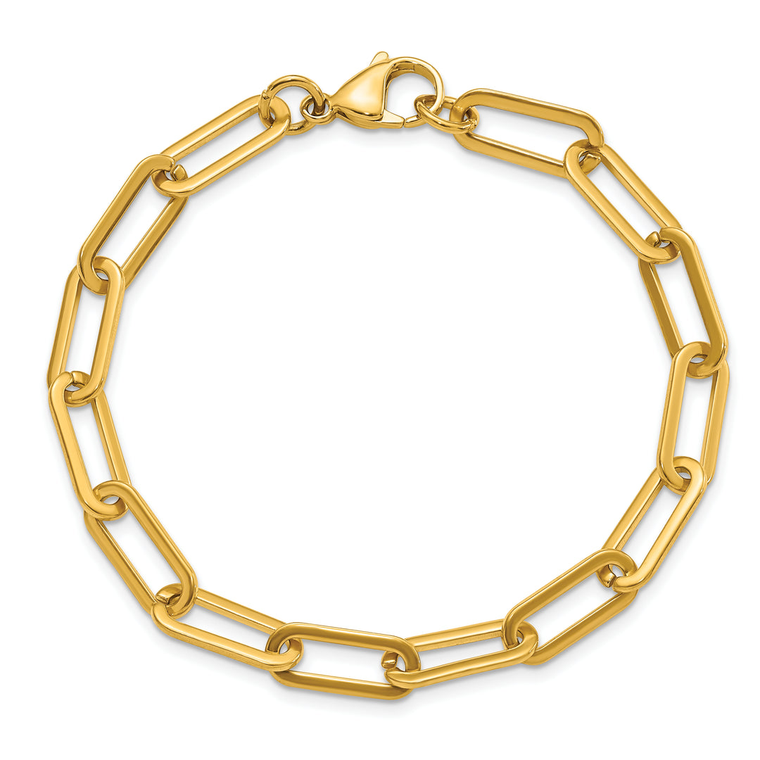 Stainless Steel Polished Yellow IP Open Paperclip Link 7.75in Chain Bracel