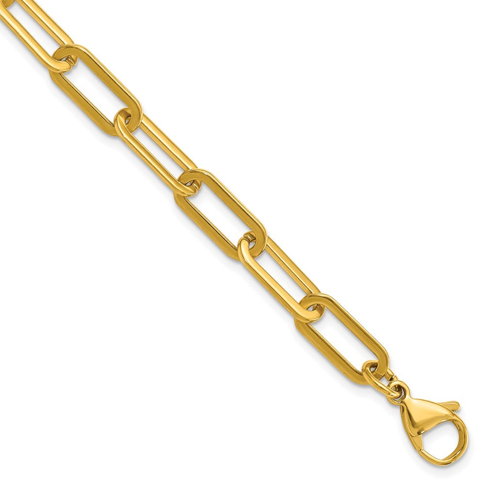Stainless Steel Polished Yellow IP Open Paperclip Link 7.75in Chain Bracel