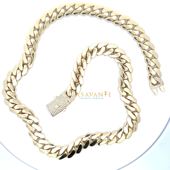 10k yellow gold Cz ( on lock ) Monaco chain 24 inches / 9mm