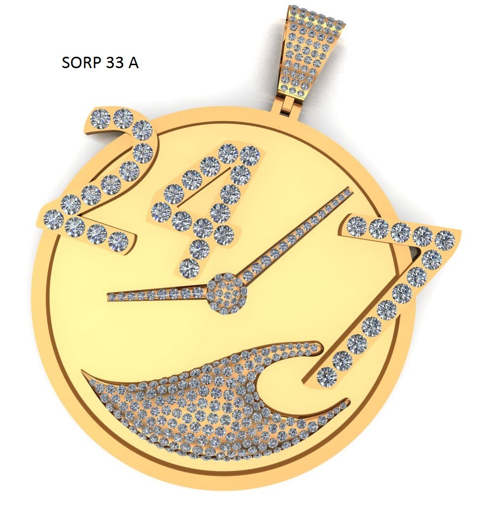 10K Solid Gold & Lab Diamond Custom 24/7 Pendant.